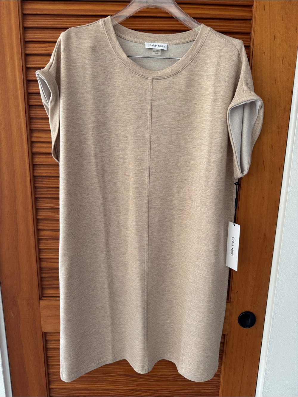 CALVIN KLEIN Taupe Short Sleeve Shift Dress